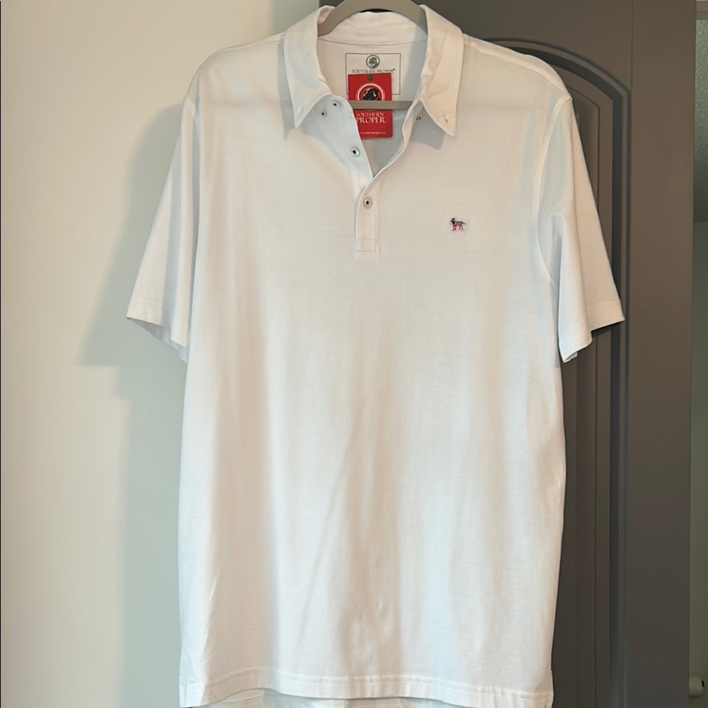 Southern Proper White Polo Shirt Classic Design
